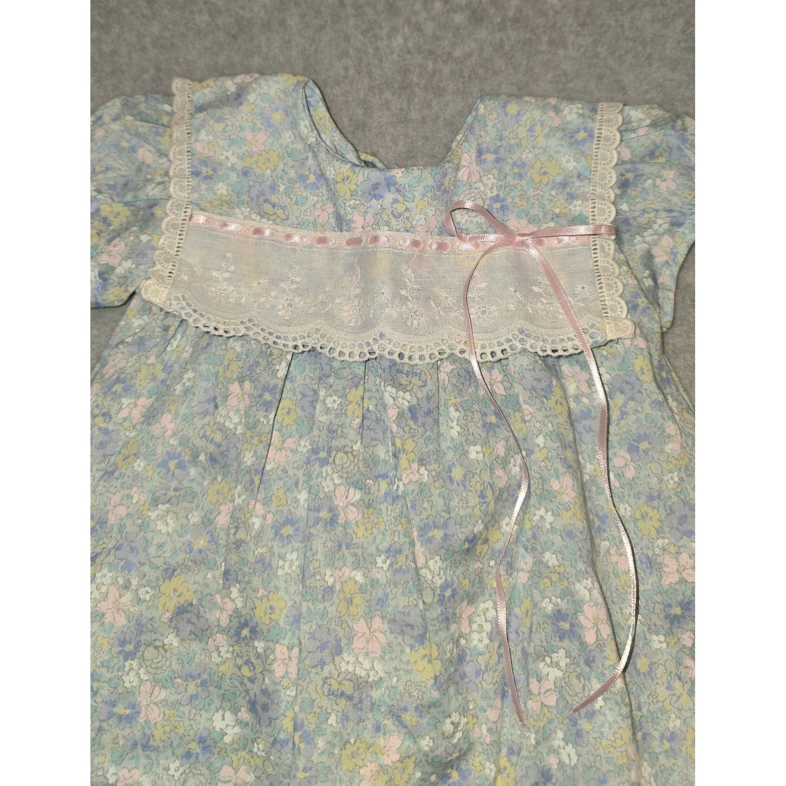 Vintage Floral Romper C.I. Castro & Co. Baby Girl 6 Mo Lace Trim Pink Ribbon