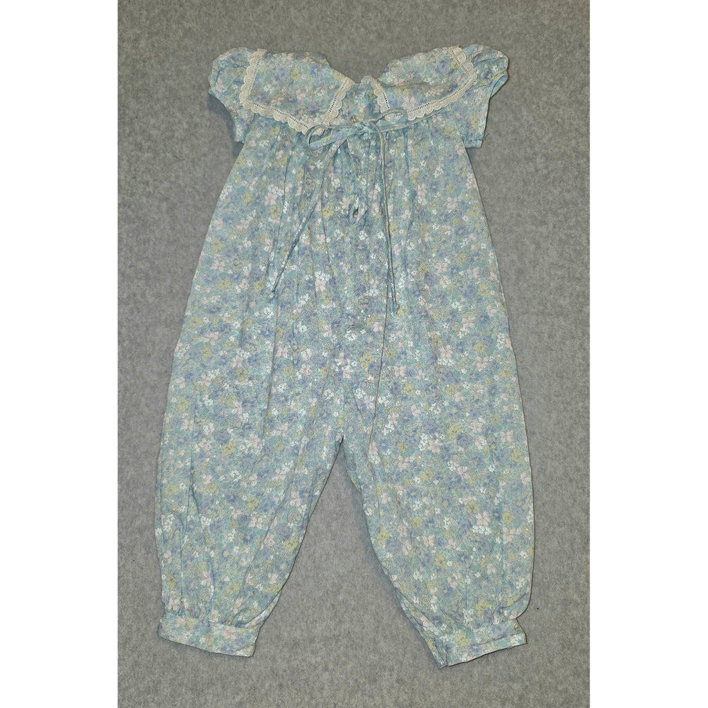 Vintage Floral Romper C.I. Castro & Co. Baby Girl 6 Mo Lace Trim Pink Ribbon