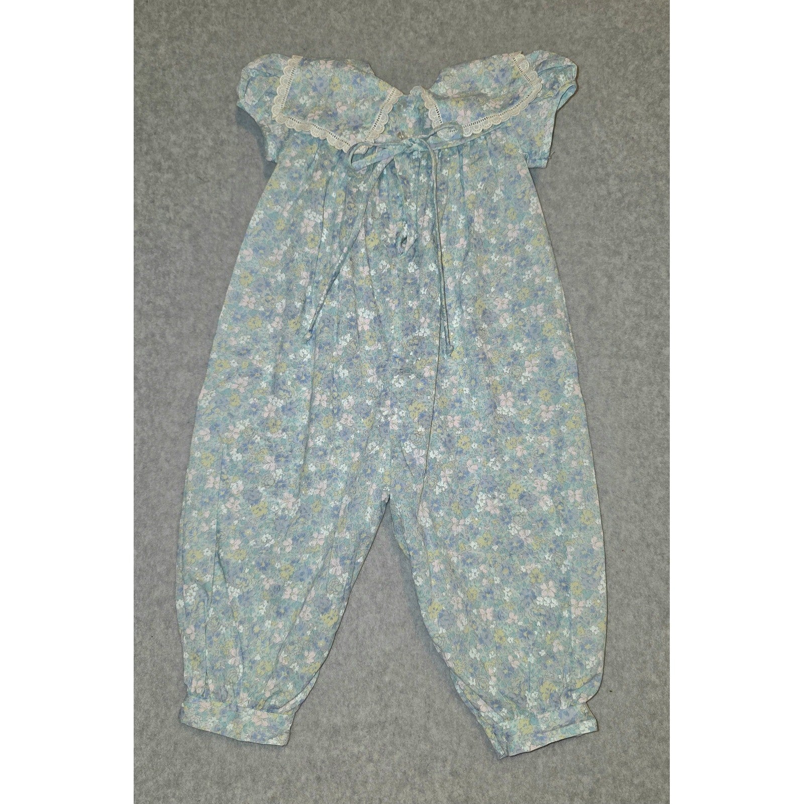 Vintage Floral Romper C.I. Castro & Co. Baby Girl 6 Mo Lace Trim Pink Ribbon