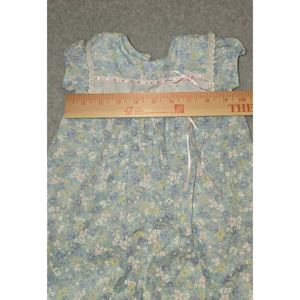 Vintage Floral Romper C.I. Castro & Co. Baby Girl 6 Mo Lace Trim Pink Ribbon
