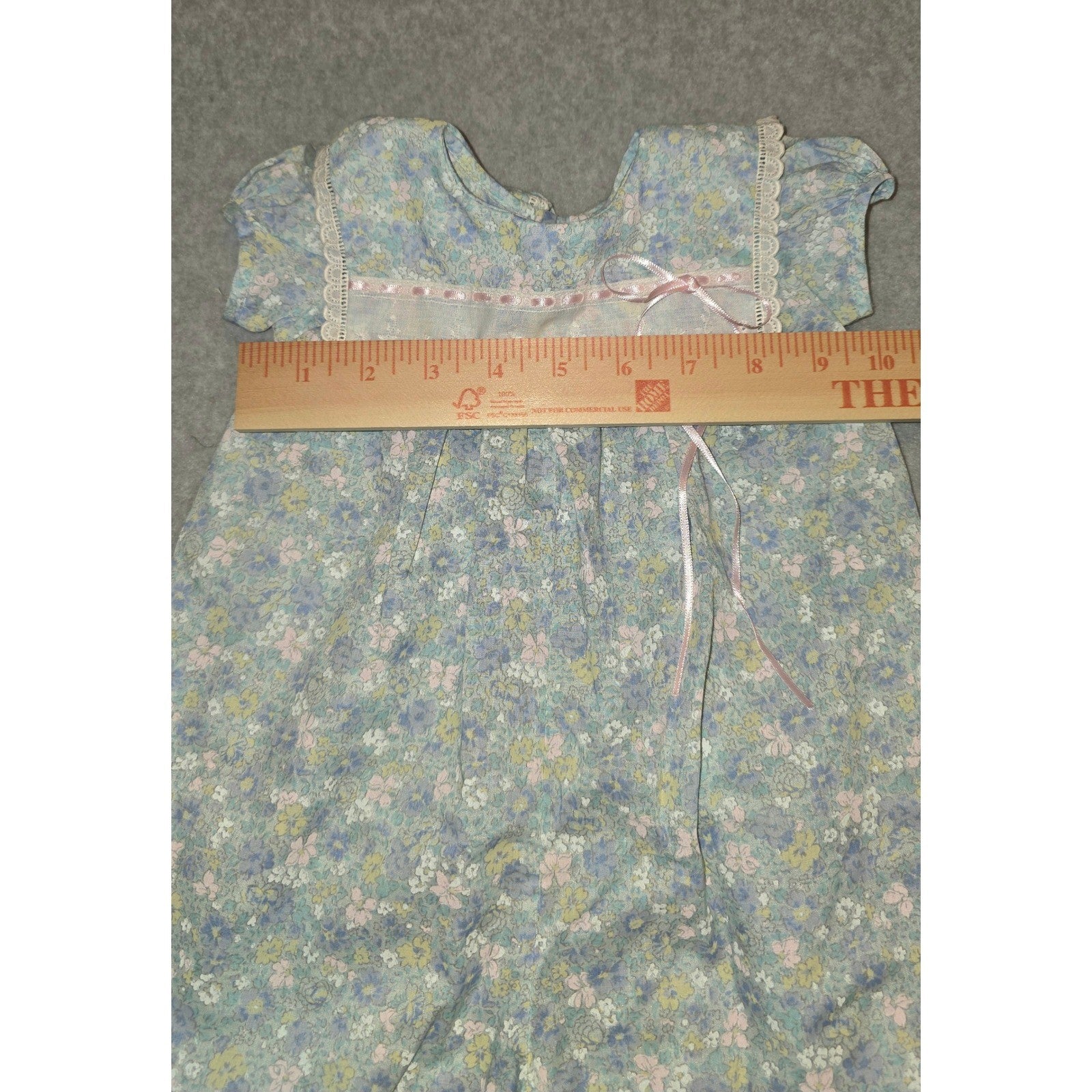 Vintage Floral Romper C.I. Castro & Co. Baby Girl 6 Mo Lace Trim Pink Ribbon