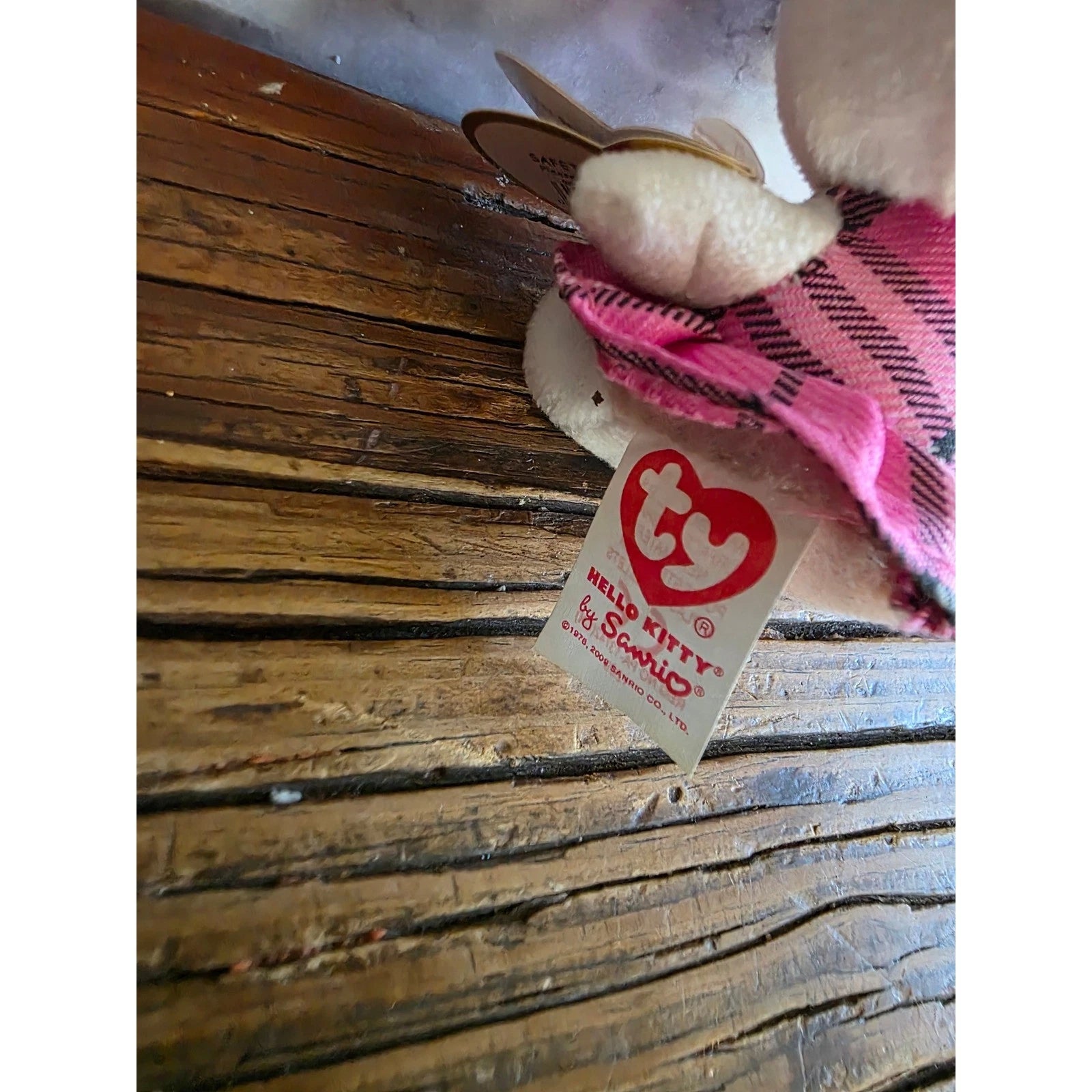 Ty Beanie Babies Hello Kitty Plush Keychain Pink Plaid Dress Clip On Sanrio