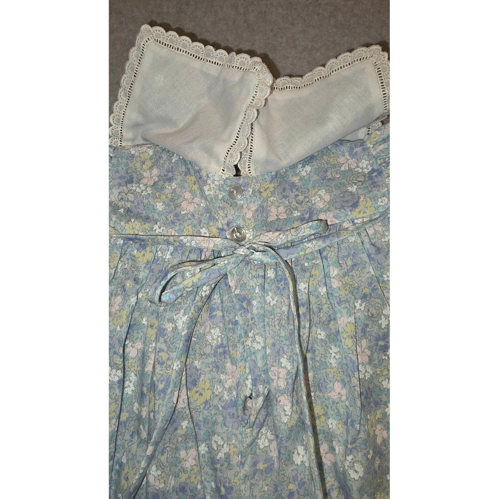 Vintage Floral Romper C.I. Castro & Co. Baby Girl 6 Mo Lace Trim Pink Ribbon