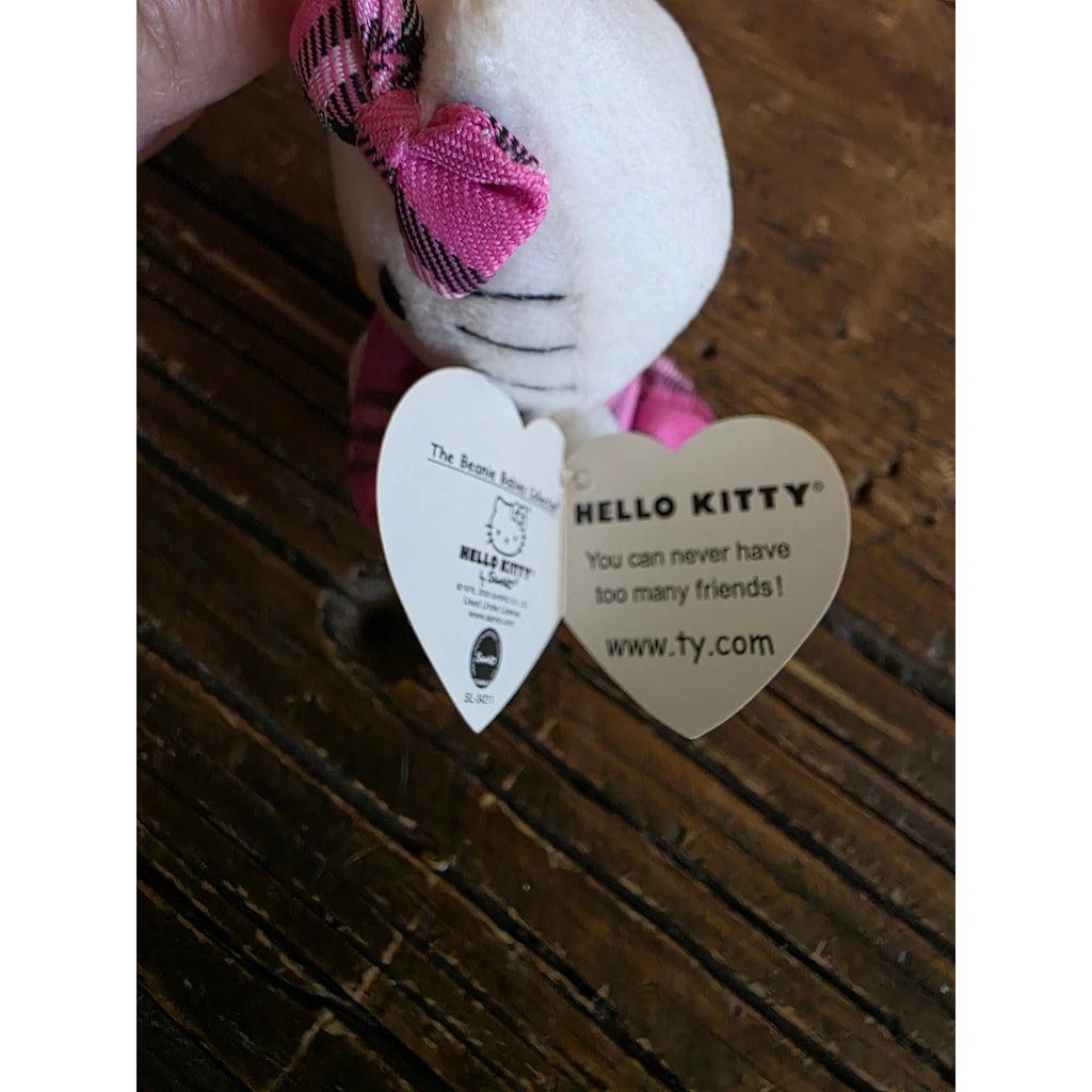 Ty Beanie Babies Hello Kitty Plush Keychain Pink Plaid Dress Clip On Sanrio