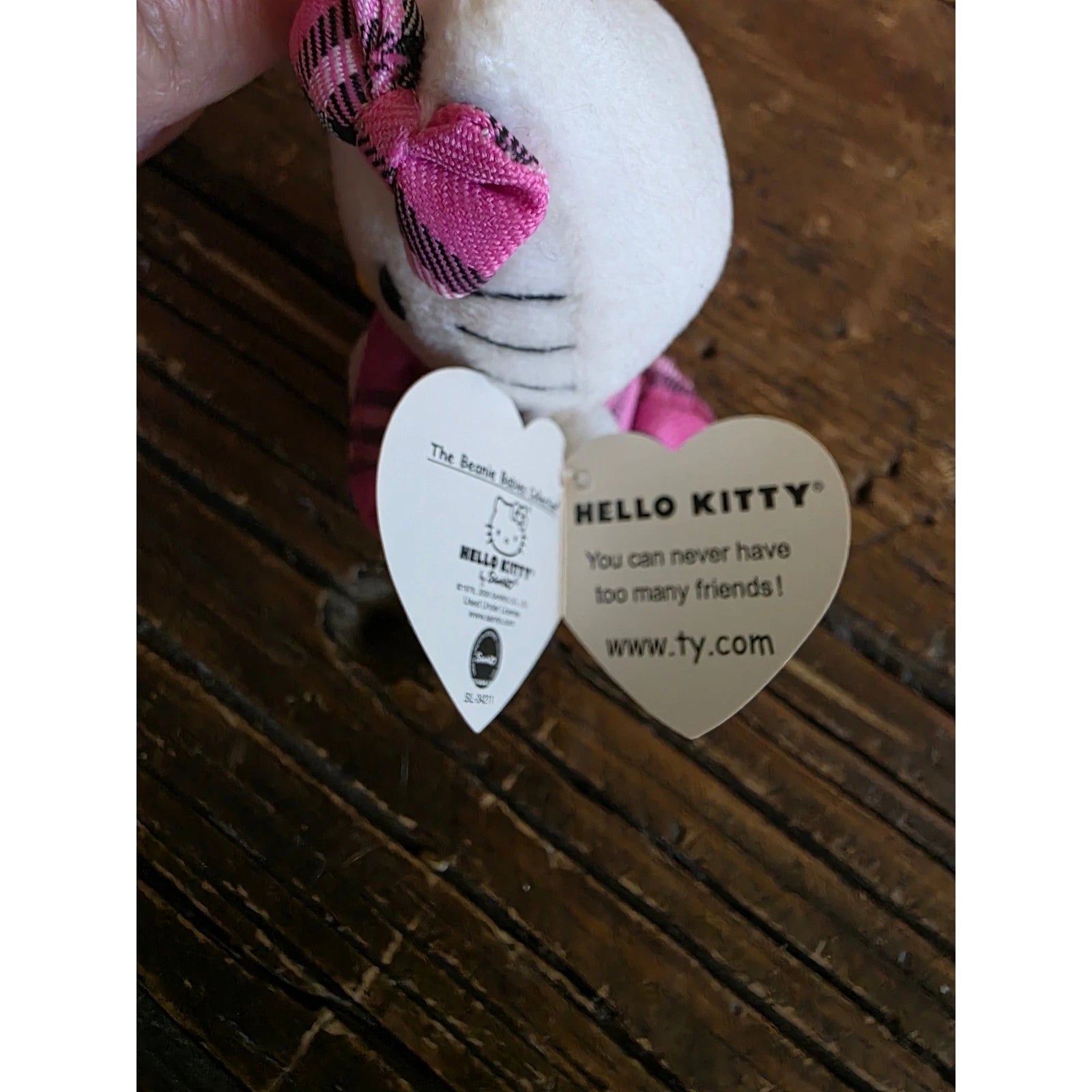 Ty Beanie Babies Hello Kitty Plush Keychain Pink Plaid Dress Clip On Sanrio