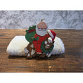 Vintage Wooden Santa Riding Horse Christmas Ornament Hand Painted 3D Hat Rustic