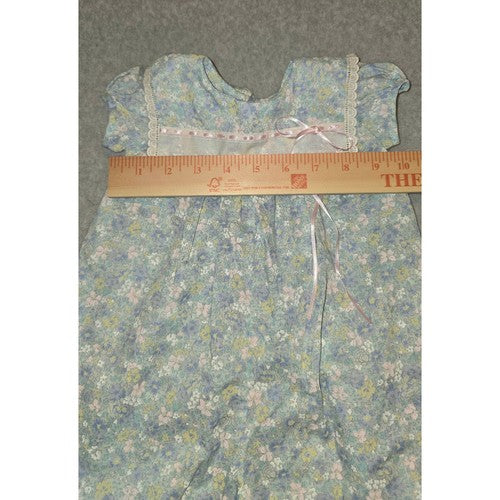 Vintage Floral Romper C.I. Castro & Co. Baby Girl 6 Mo Lace Trim Pink Ribbon