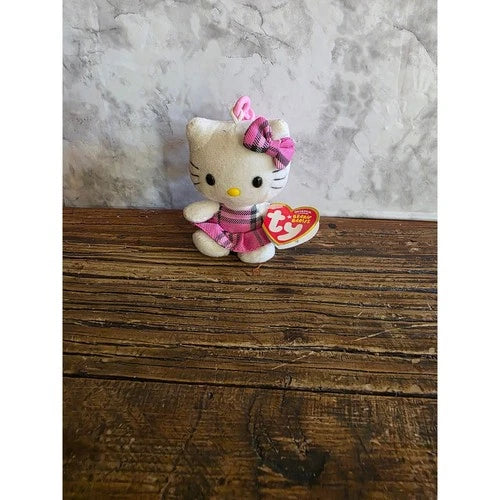 Ty Beanie Babies Hello Kitty Plush Keychain Pink Plaid Dress Clip On Sanrio