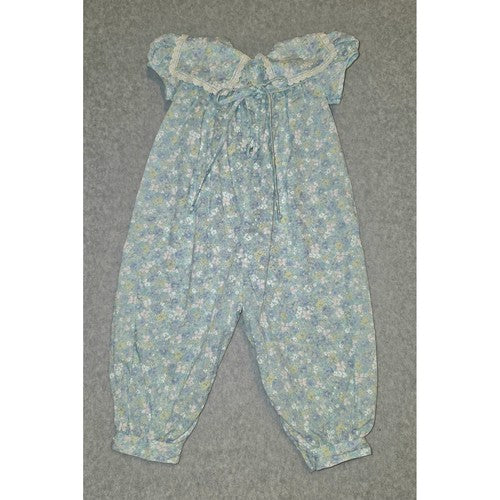 Vintage Floral Romper C.I. Castro & Co. Baby Girl 6 Mo Lace Trim Pink Ribbon