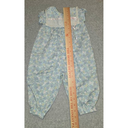 Vintage Floral Romper C.I. Castro & Co. Baby Girl 6 Mo Lace Trim Pink Ribbon